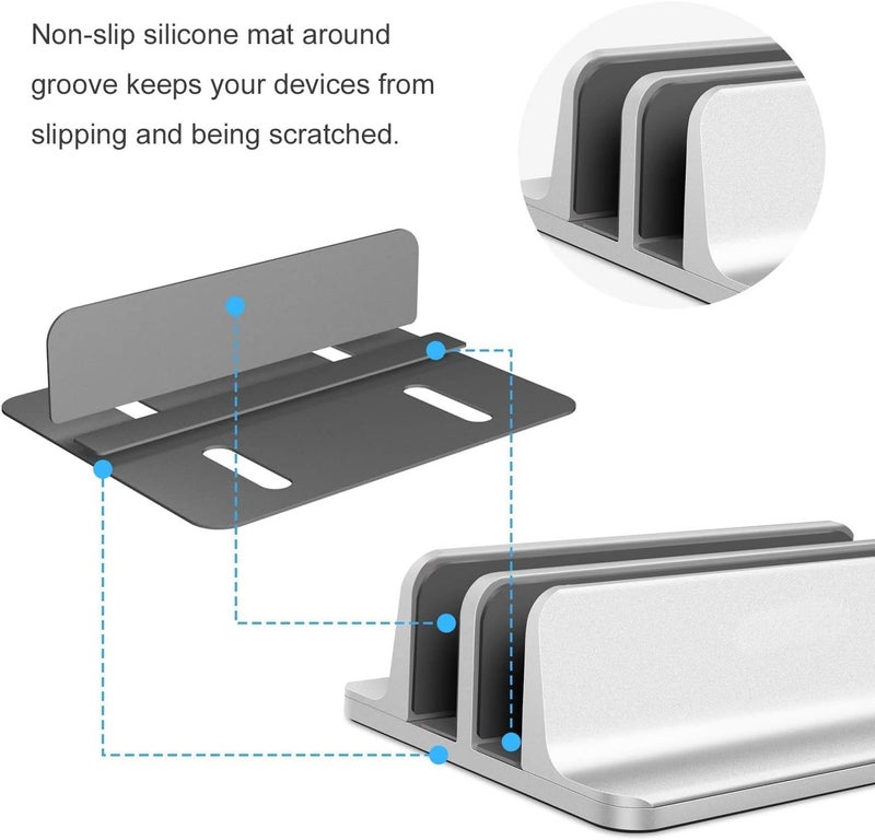 SMILEE Vertical Laptop Stand, Adjustable Desktop Stand Laptop Holder (Up To 17.3 Inches) Compatible With All Macbook Pro/Air/Microsoft Surface (Silver,2 Slots) - Image 5