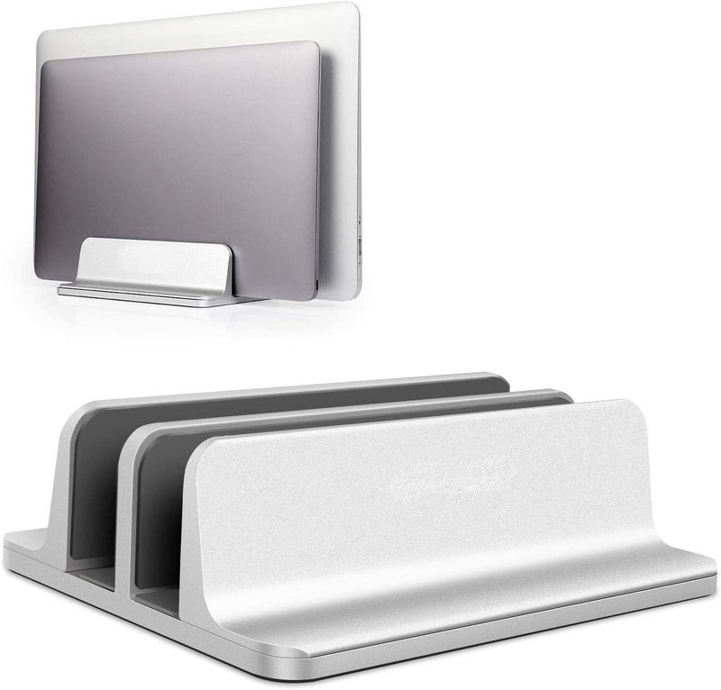 SMILEE Vertical Laptop Stand, Adjustable Desktop Stand Laptop Holder (Up To 17.3 Inches) Compatible With All Macbook Pro/Air/Microsoft Surface (Silver,2 Slots) - Image 1
