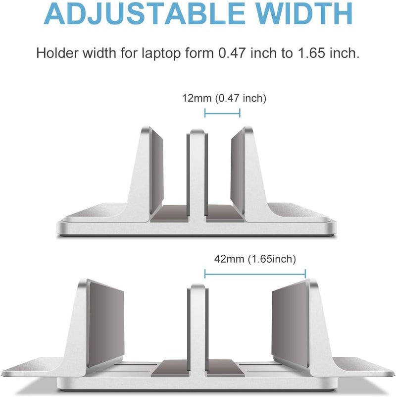 SMILEE Vertical Laptop Stand, Adjustable Desktop Stand Laptop Holder (Up To 17.3 Inches) Compatible With All Macbook Pro/Air/Microsoft Surface (Silver,2 Slots) - Image 3