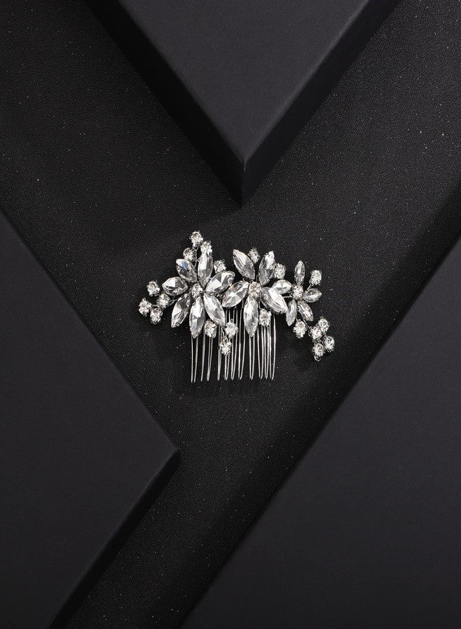 BERYUAN Hair Comb, Clear Flower Crystal Rhinestone Teardrop Hair Clip, Silver, 10*5CM, for Bride Bridesmaid Prom Hair Pieces, Women and Girls - Image 1