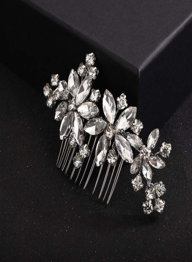 BERYUAN Hair Comb, Clear Flower Crystal Rhinestone Teardrop Hair Clip, Silver, 10*5CM, for Bride Bridesmaid Prom Hair Pieces, Women and Girls - Image 2