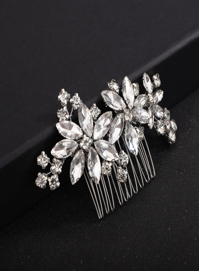 BERYUAN Hair Comb, Clear Flower Crystal Rhinestone Teardrop Hair Clip, Silver, 10*5CM, for Bride Bridesmaid Prom Hair Pieces, Women and Girls - Image 4