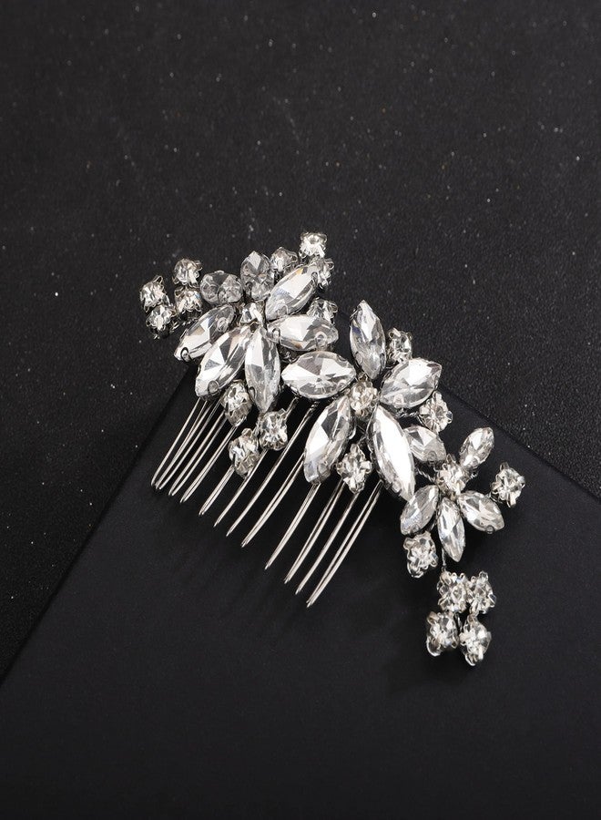 BERYUAN Hair Comb, Clear Flower Crystal Rhinestone Teardrop Hair Clip, Silver, 10*5CM, for Bride Bridesmaid Prom Hair Pieces, Women and Girls - Image 3