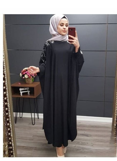 عباية من خليط البوليستر بأكمام طويلة باللون الأسود