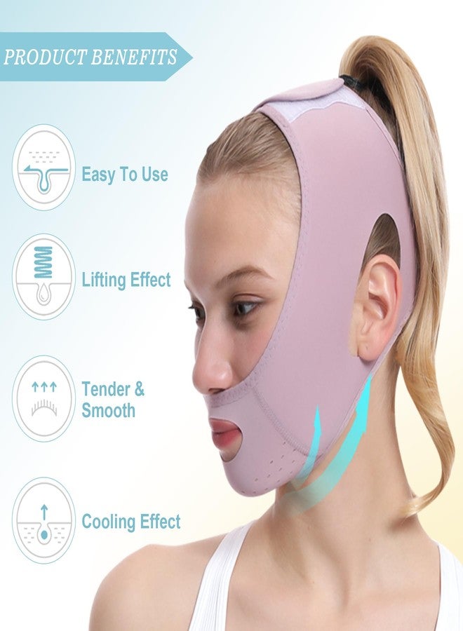 JANMISI Face Lift Belt, Facial Lifting Band Cooling Effect Face Lift Strap, Outline Lifting Shaping Face Bandage Chin Up Face Lifting Breathable V Shaped Belt (Purple) - Image 3