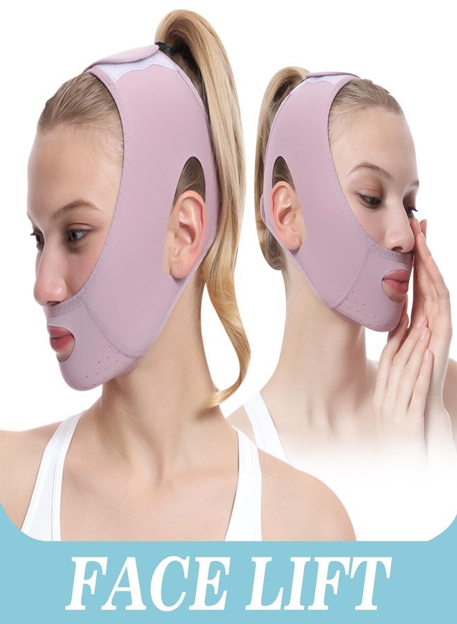 JANMISI Face Lift Belt, Facial Lifting Band Cooling Effect Face Lift Strap, Outline Lifting Shaping Face Bandage Chin Up Face Lifting Breathable V Shaped Belt (Purple) - Image 4