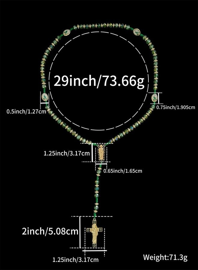 Bovemee Exquisite Rosary Saint Jude Cross Pendant Mexican Necklace - Braided Cord Green Crystal beads Chain, Charm Accessories for Men and Women, Catholic St Jude Elegant Religious Jewelry Gift Idea, 18-24 - Image 5