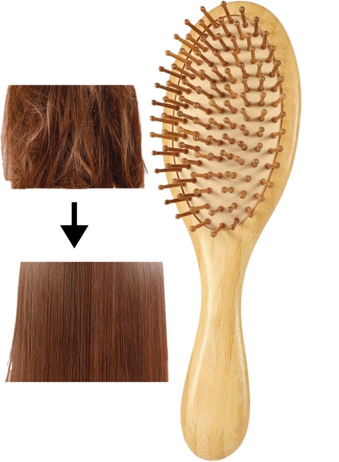فرشاة شعر خشبية من الخيزران الطبيعي لنمو الشعر وتدليك فروة الرأس - فرشاة مسطحة (Paddle) بأسنان خيزران مستديرة تفك التشابك وتقلل من الهيشان لجميع أنواع الشعر (مبلل أو جاف) | مقبض مريح ومستدام صديق للبيئة للنساء والرجال والأطفال. - Image 1