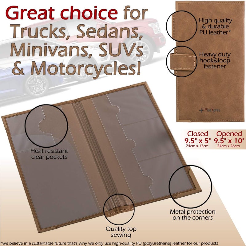 PlusXpres Auto Insurance and Registration Card Holder - Vehicle Glove Box Document Organizer - Car Essential Paperwork Holder for DMV, AAA, Contact Information Cards - Premium PU Leather Wallet Case - Brown - Image 5