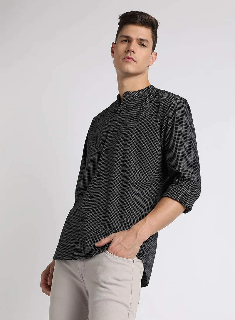Men's Black 100% Cotton Checkered Slim FiT-Shirt