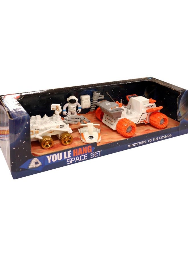 مجموعة ألعاب الفضاء مع مركبة استكشاف القمر - مجموعة ألعاب للأطفال تتضمن نموذج فضاء، صاروخ، ومركبة استكشاف، لتشجيع الخيال والإبداع.