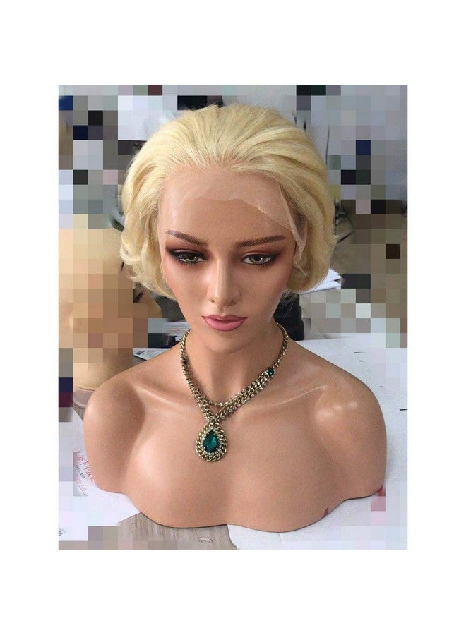 Choshim Hair Brazilian Human Hair Blonde Color 613 Short Wavy 13X4 Size Lace Front Wig Fashion Style Pixie Cut Natural Curly Front Lace Wig For Women 8Inches - Image 1