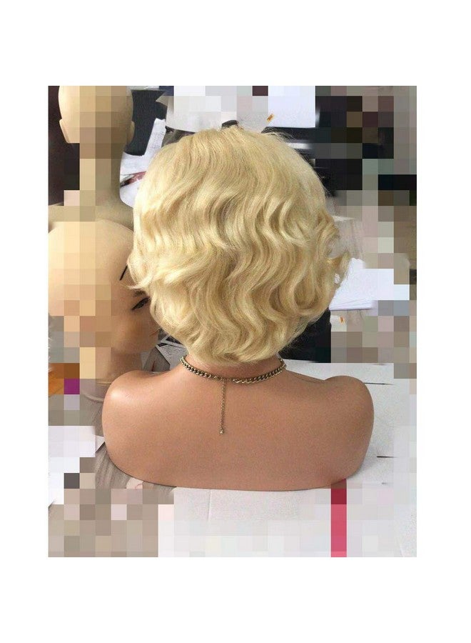 Choshim Hair Brazilian Human Hair Blonde Color 613 Short Wavy 13X4 Size Lace Front Wig Fashion Style Pixie Cut Natural Curly Front Lace Wig For Women 8Inches - Image 4