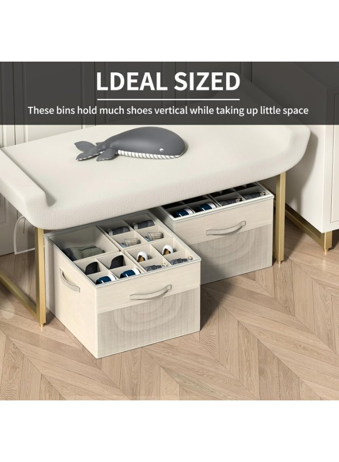 فالمر منظم أحذية للخزانة، يتسع لـ 16 زوجًا، حاويات تخزين كبيرة لصناديق الأحذية، صناديق تخزين أحذية شفافة قابلة للطي مع دعم سفلي، حامل أحذية موفر للمساحة مع مقابض معززة - بيج - Image 4