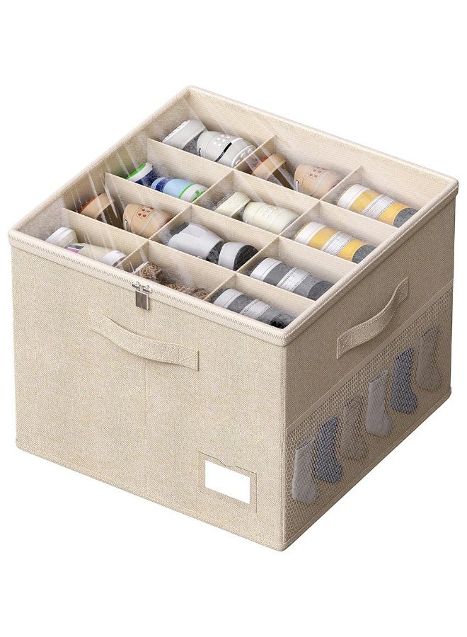 فالمر منظم أحذية للخزانة، يتسع لـ 16 زوجًا، حاويات تخزين كبيرة لصناديق الأحذية، صناديق تخزين أحذية شفافة قابلة للطي مع دعم سفلي، حامل أحذية موفر للمساحة مع مقابض معززة - بيج - Image 1