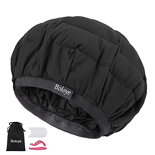 Boloye Flaxseed Deep Conditioning Heat Cap - Boloye Cordless 100% Safe Microwave Hot Cap for Natural Curly Textured Hair Care, Drying, Styling, Curling, Universal size (10 PCS One-time shower cap) (Black) - Image 1