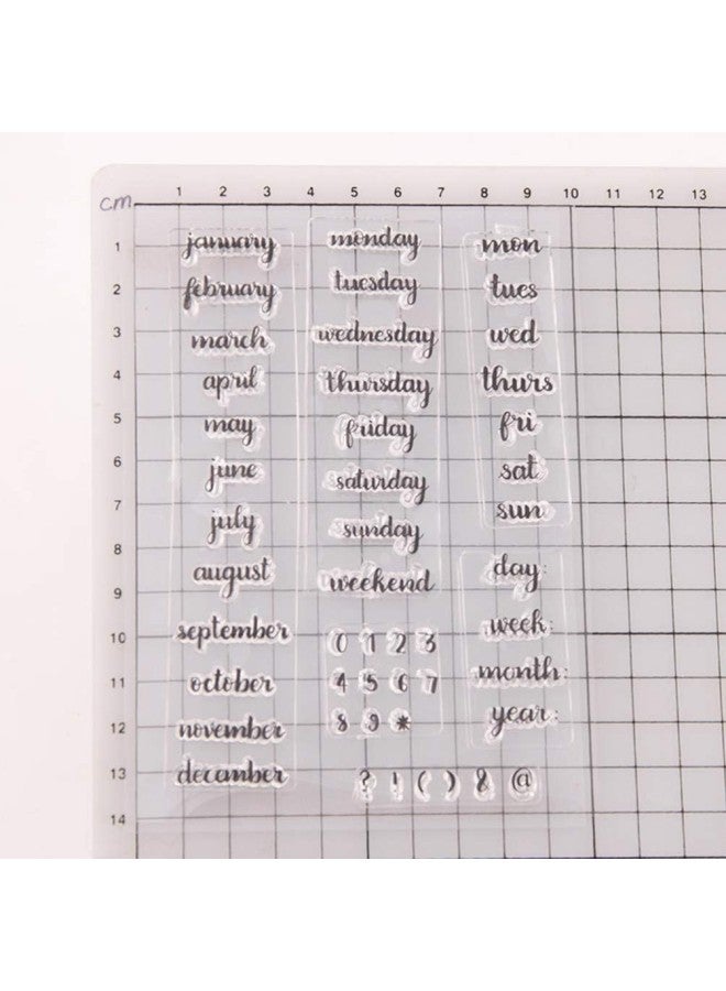 klarako 2 Pcs Words Mixed Calendar Planner Week Month Day Clear Transparent Rubber Stamps Seal Block Stamp Sheets for DIY Scrapbooking Photo Album Diary Decor