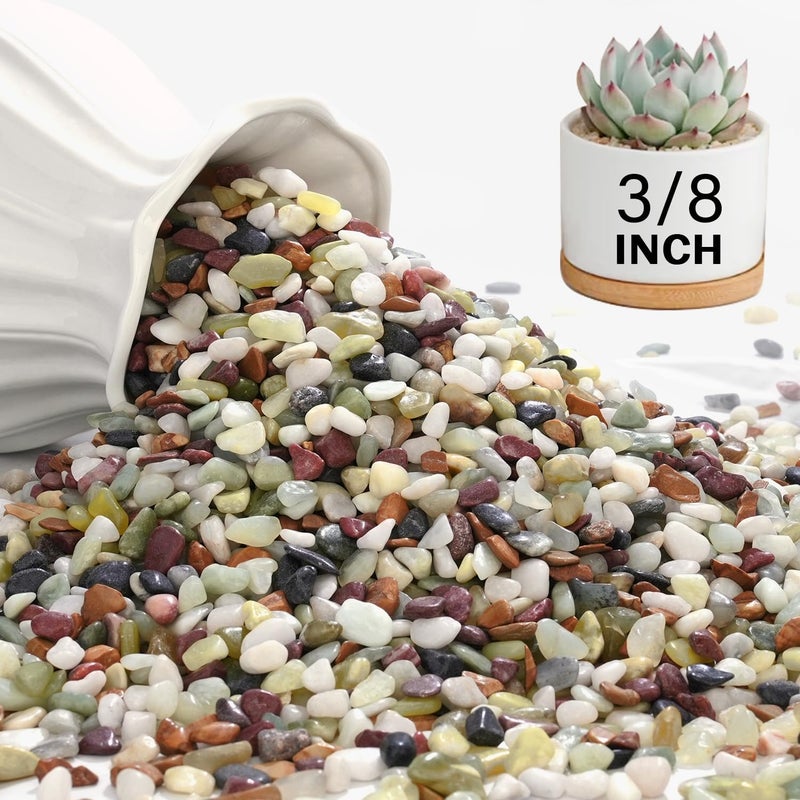 NUPICK 3 lbs Pebbles for Indoor Plants, 3/8 Inch Pea Gravel for Fish Tank, Polished Decorative Rocks for Succulent, Natural River Stones for Vases, Cactus, Landscaping, Bird Bath, Aquarium, Colorful - Image 1