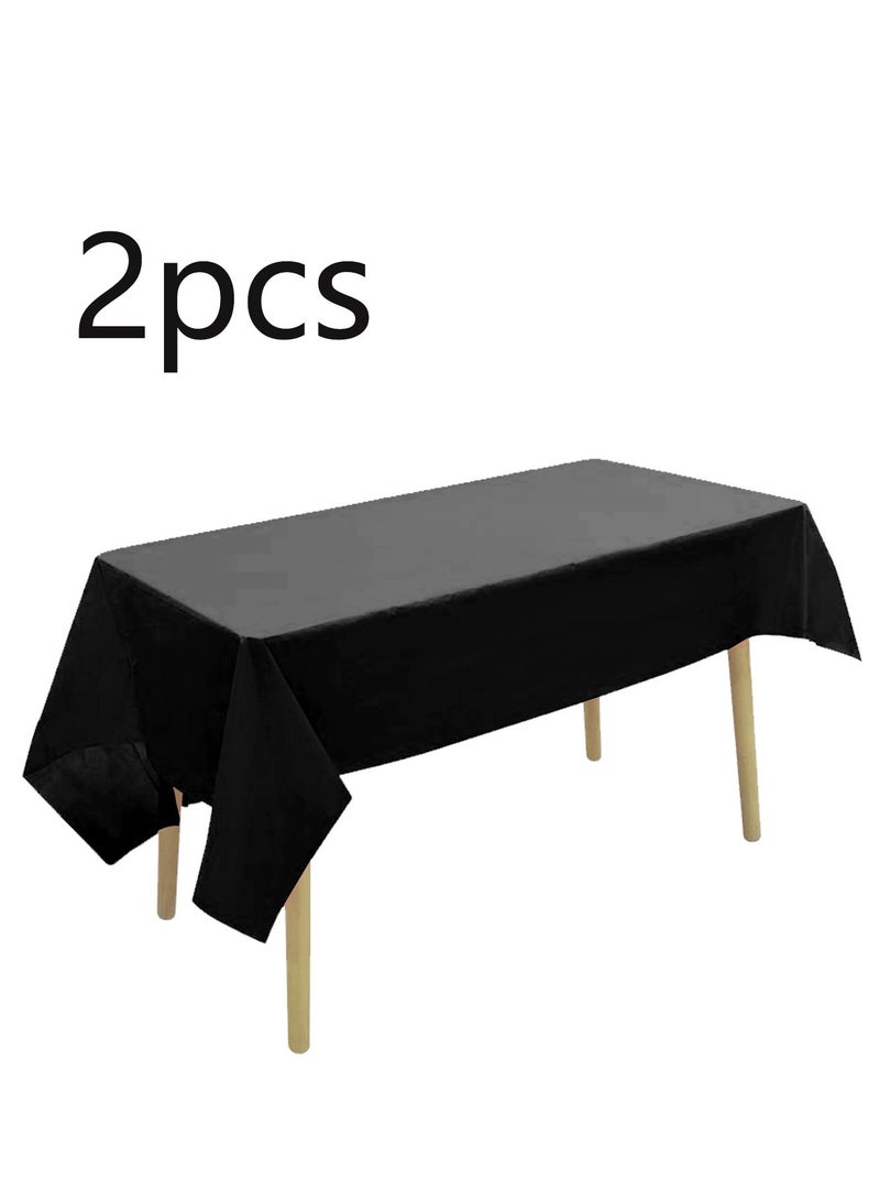 2 Pieces Black Plastic Tablecloths 54 x 108 Inch Disposable Tablecloths Rectangular Party Tablecloths - Image 1