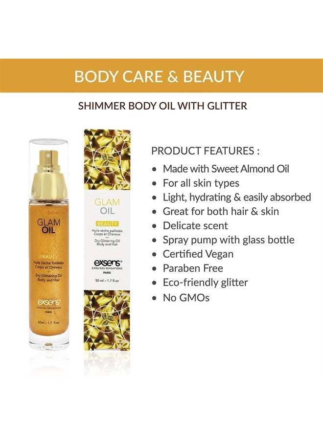 Exsens Glam Oil, Gold Shimmer Body Luminizer, Hydrate Skin for an Illuminous Glow, Non-Sticky, Eco-Friendly, Vegan, and Cruelty-Free, 50ml (1.7 fl oz) 1 Count - Image 5