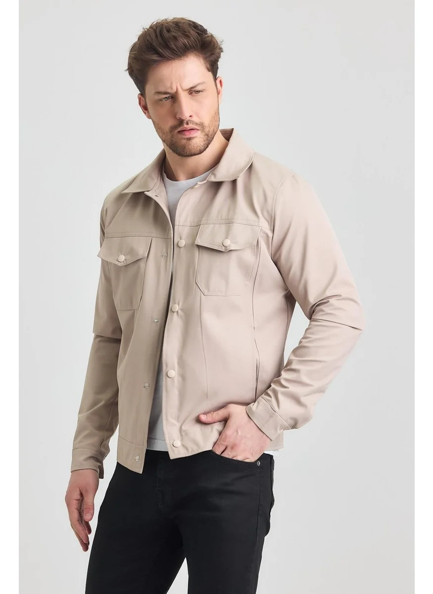 سيفيست Cream Men's Cotton Polyester Blend Water and Windproof Seasonal & Summer Coat