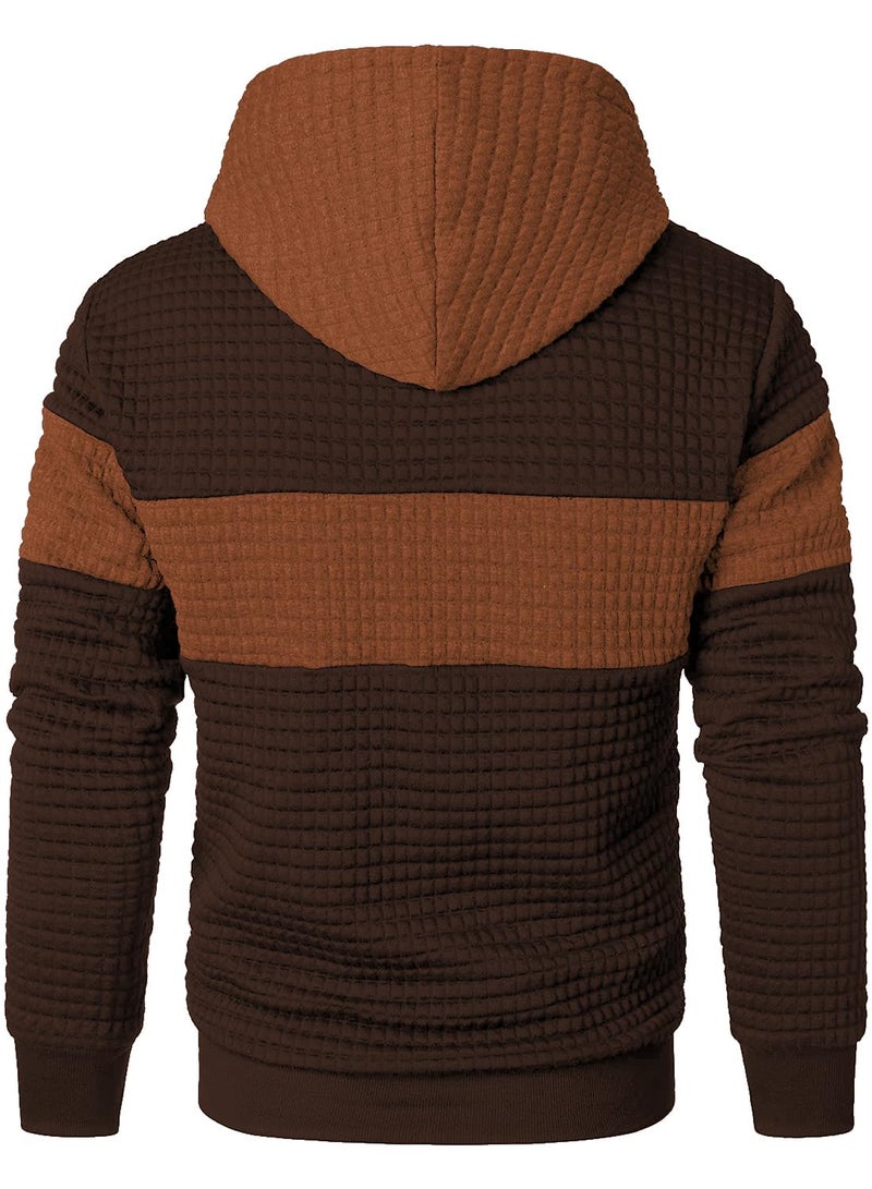 Qichic Mens Casual Pullover Hoodies Long Sleeve Hooded Sweatshirts Brown Orange XL - Image 4
