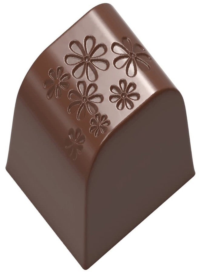 Chocolate World CF0228 Polycarbonate Chocolate Mold with 24 Sloping-Flower-Square Cavities 21.5mm x 24.5mm x 19mm High - Image 1