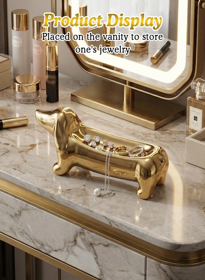 Geyynow Dachshund Ring Holder, Gold Ceramic Weiner Dog Trinket Tray for Women - Image 4