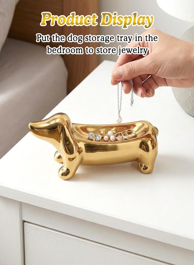Geyynow Dachshund Ring Holder, Gold Ceramic Weiner Dog Trinket Tray for Women - Image 5