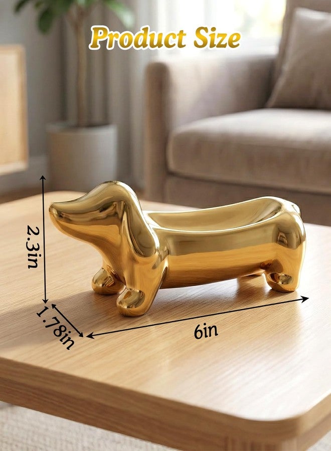 Geyynow Dachshund Ring Holder, Gold Ceramic Weiner Dog Trinket Tray for Women - Image 2