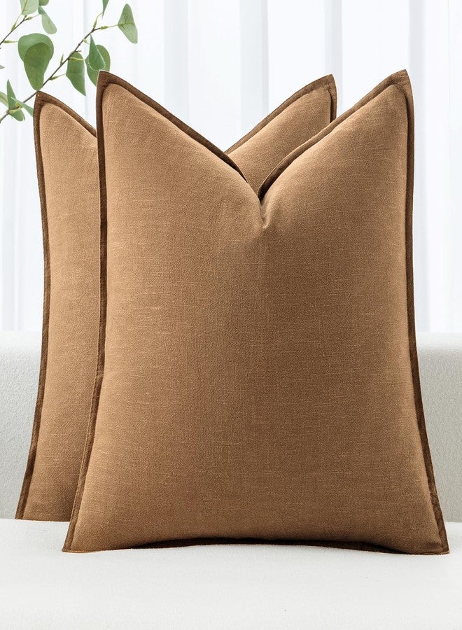 MIULEE Decorative Linen Pillow Covers 20x20 Inch Brown Boho Farmhouse Neutral Couch Throw Pillows for Bed Pack of 2 Accent Modern Pillowcase Sofa Livingroom Home Decor - Image 1