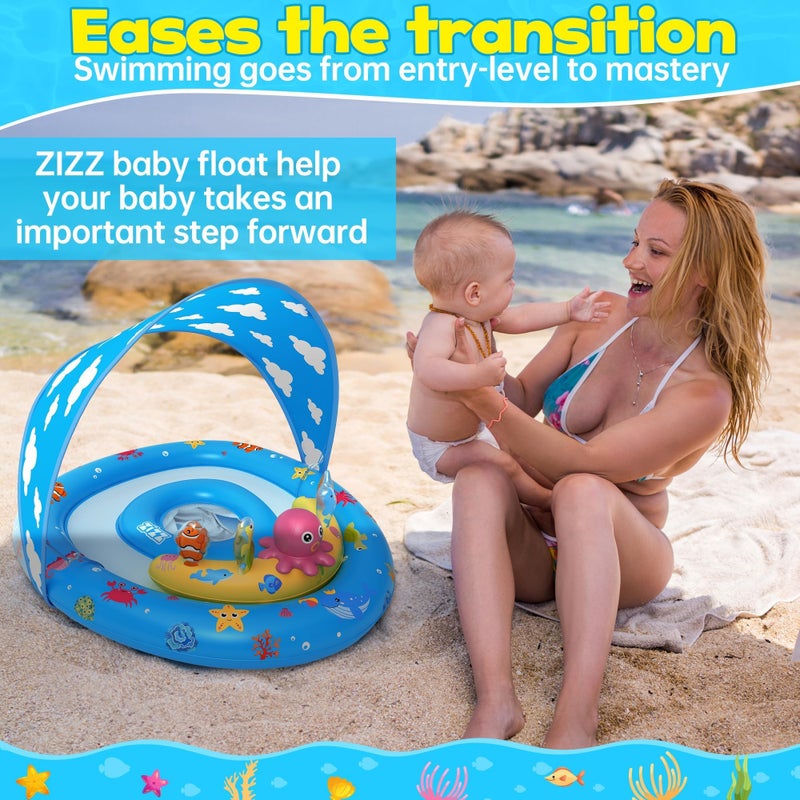 ZIZZ Baby Pool Float with Canopy - Inflatable Baby Swimming Float with UPF50+Sun Protection, Infant Pool Float with Toy Play Console Adjustable Seat for Boys Girls Toddler 6-36 Months - Image 4
