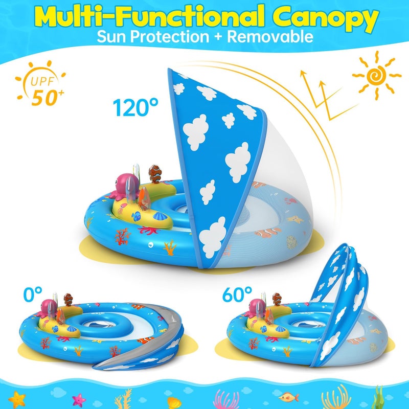 ZIZZ Baby Pool Float with Canopy - Inflatable Baby Swimming Float with UPF50+Sun Protection, Infant Pool Float with Toy Play Console Adjustable Seat for Boys Girls Toddler 6-36 Months - Image 3
