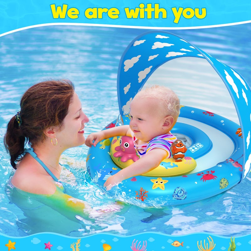 ZIZZ Baby Pool Float with Canopy - Inflatable Baby Swimming Float with UPF50+Sun Protection, Infant Pool Float with Toy Play Console Adjustable Seat for Boys Girls Toddler 6-36 Months - Image 2