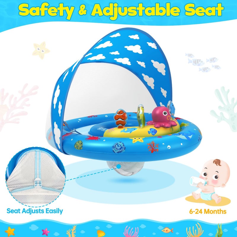 ZIZZ Baby Pool Float with Canopy - Inflatable Baby Swimming Float with UPF50+Sun Protection, Infant Pool Float with Toy Play Console Adjustable Seat for Boys Girls Toddler 6-36 Months - Image 5