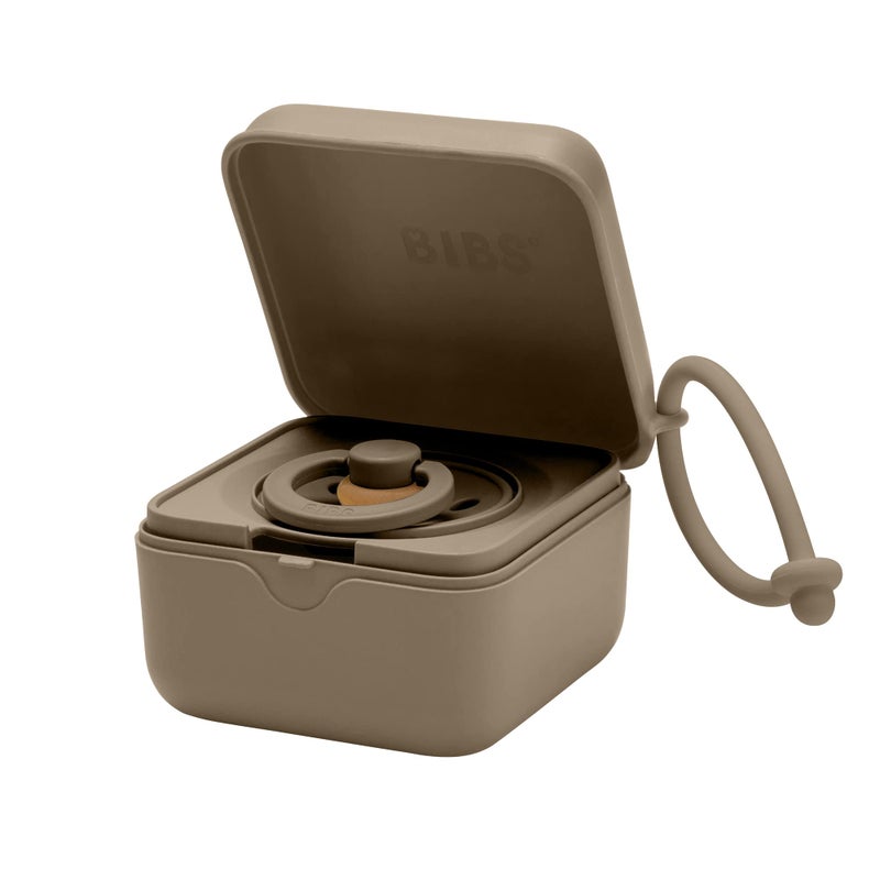 BIBS Pacifier Box with Loop for Storing & Carrying Soothers | 100% BPA Free Material | Designed & Made in Denmark | Dark Oak - Image 1