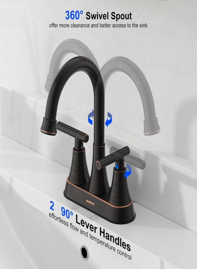 Hurran Bathroom Faucets for Sink 3 Hole, 4 inch Oil Rubbed Bronze Bathroom Sink Faucet with Pop-up Drain and Supply Hoses, Stainless Steel Lead-Free Centerset Faucets for Bathroom Sink Vanity RV - Image 3