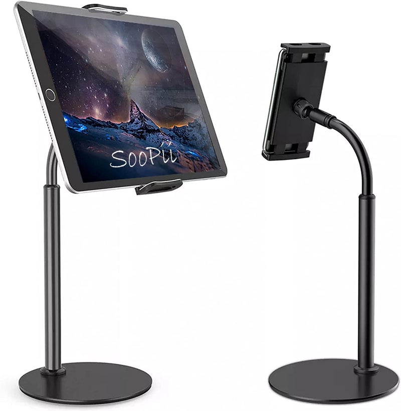 SOOPII Desktop Grade-A Quality Mobile Phone Stand+Tablet Stand Black, Tab & Mobile Holder, Adjustable & Foldable Mobile Stand, Aluminum Stand Holder for Mobile Phone and Tablet Up to 10.5 inches-JDS06 - Image 1