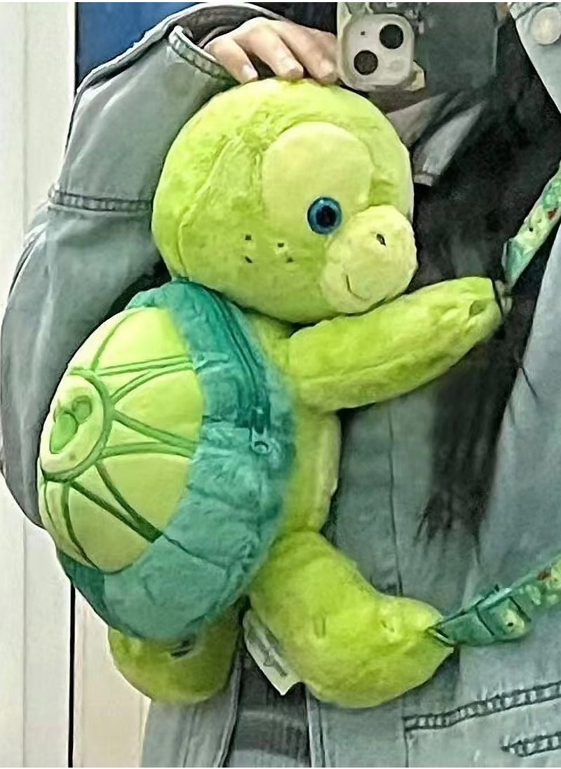 Cartoon Plush Little Turtle Backpack-Adorable plush turtle-shaped backpack from Olo Mi La, perfect as a gift for children or friends.  - Image 1