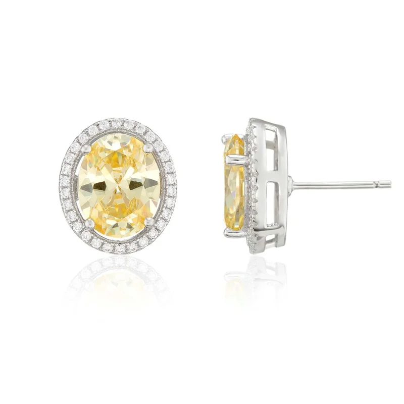 BUCKLEY LONDON BUCKLEY LONDON THE FLAWLESS COLLECTION - CANARY OVAL HALO EARRINGS