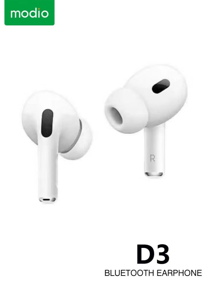 Modio D3 Premium Original Branded Wireless Earbuds With Deep Bass Noise Cancelling Technology Multi Functional Touch Control and Microphone Compatible With Android Mobiles and Tablets White - Image 3