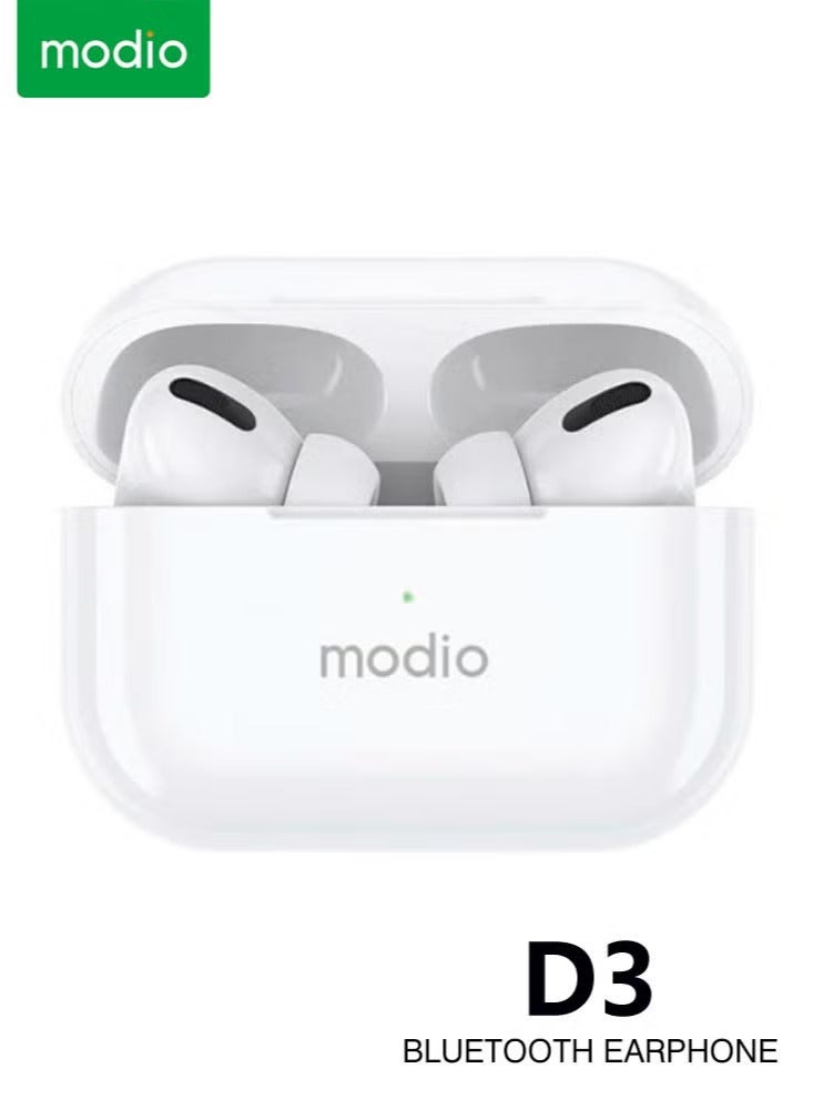 Modio D3 Premium Original Branded Wireless Earbuds With Deep Bass Noise Cancelling Technology Multi Functional Touch Control and Microphone Compatible With Android Mobiles and Tablets White - Image 1