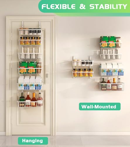 Mefirt Over The Door Pantry Organizer, Pantry Organization and Storage, 6-Tier Deep Baskets Hanging Heavy-Duty Metal, Wall Spice Rack Seasoning Shelves for Home & Kitchen, Laundry Room Bathroom, White - Image 3