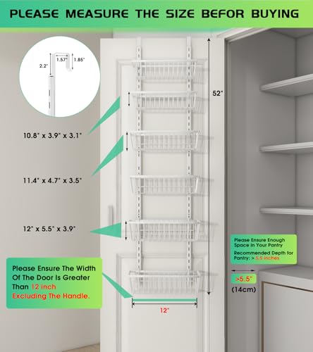 Mefirt Over The Door Pantry Organizer, Pantry Organization and Storage, 6-Tier Deep Baskets Hanging Heavy-Duty Metal, Wall Spice Rack Seasoning Shelves for Home & Kitchen, Laundry Room Bathroom, White - Image 2