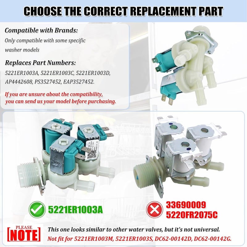 eHuangTools Washer Water Inlet Valve Set 5221ER1003A & 5220FR2006H Replacement Parts - Image 5