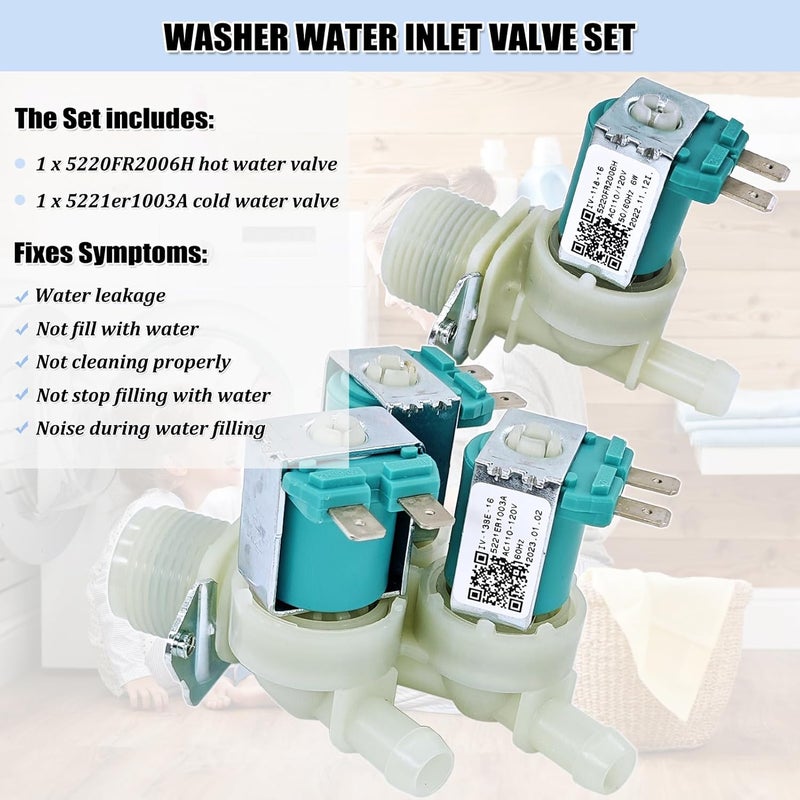 eHuangTools Washer Water Inlet Valve Set 5221ER1003A & 5220FR2006H Replacement Parts - Image 2