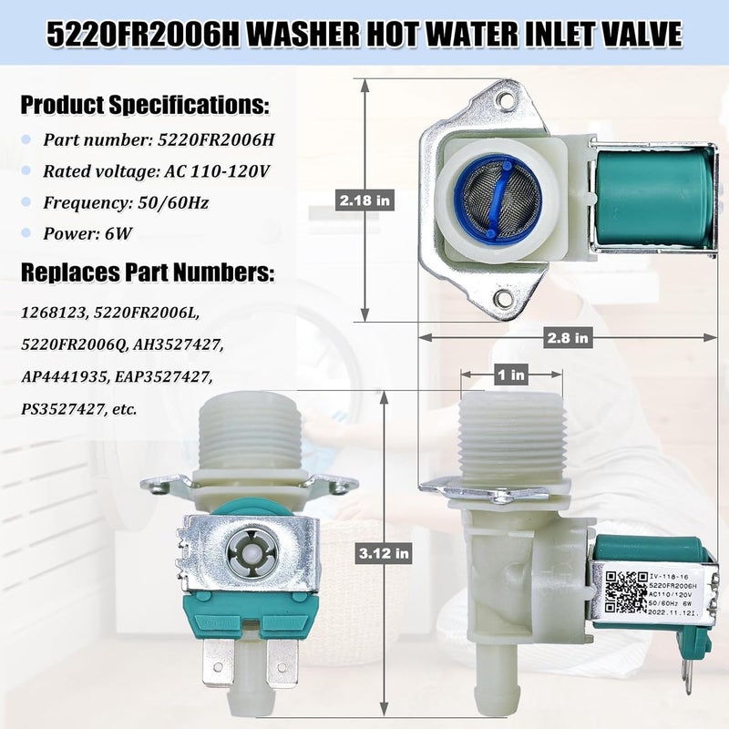 eHuangTools Washer Water Inlet Valve Set 5221ER1003A & 5220FR2006H Replacement Parts - Image 4
