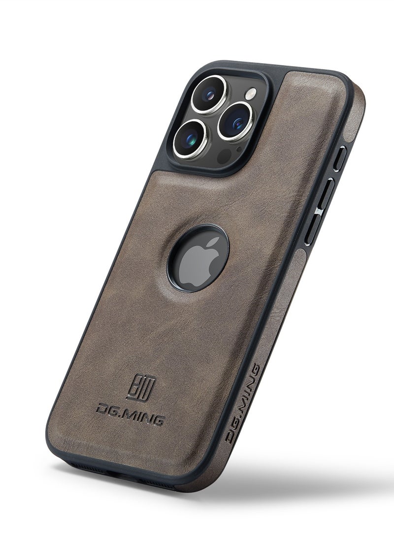 DGMING Case Cover Premium Leather Back with Logo CutOut Shockproof Compatible with Iphone 15 Pro Max (Coffe)  - Image 1