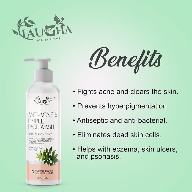 Laugha Laugha Anti Acne  Pimple face Wash for Oil Control Pimples Marks Removal and Glowing Skin for Bright Clear Skin with Tea Tree Oil  Neem  Aloe Vera Aloe Vera Pack of 1 100 ml  - Image 4