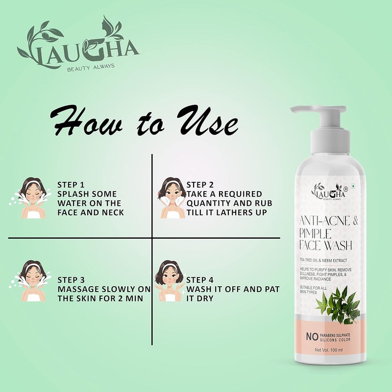 Laugha Laugha Anti Acne  Pimple face Wash for Oil Control Pimples Marks Removal and Glowing Skin for Bright Clear Skin with Tea Tree Oil  Neem  Aloe Vera Aloe Vera Pack of 1 100 ml  - Image 3